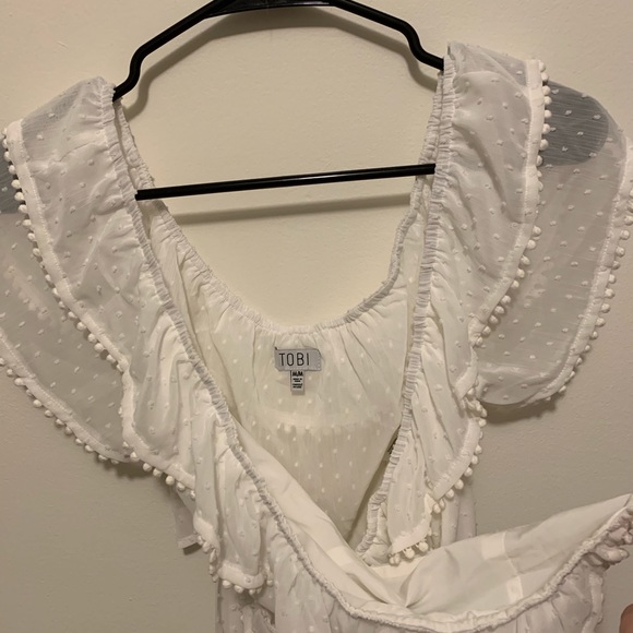 Tobi M white frilly polka dot wrap crop top NWOT - Picture 11 of 12